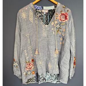 Johnny Was Workshop Embroidered Boho Cotton Top